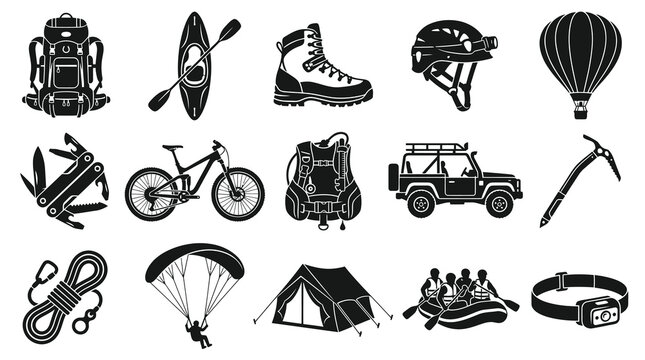 Outdoor Adventure Gear Glyph Icons Set - Sports  Recreation Equipment