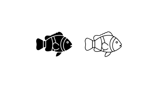 Clownfish Icon Set in Solid and Outline Style