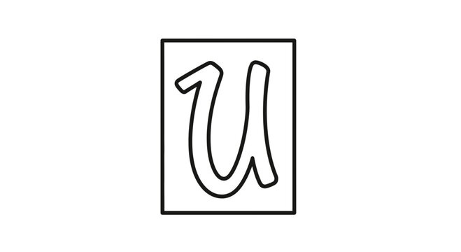 Handwritten Letter U Inside a Rectangle Frame, Simple Line Art Icon, Alphabet Symbol