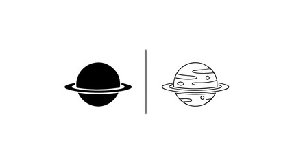 Minimalist Planet Saturn Icons Set With Rings © Galih