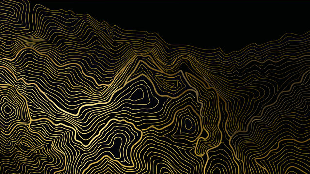 Golden line mountain range illustration a minimalist topographic pattern on black