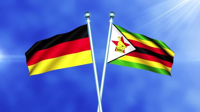 Germany and Zimbabwe Flag Waving on Pole Loop