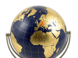 Fototapeta premium Golden globe map with vintage texture and glowing lights isolated on transparent background