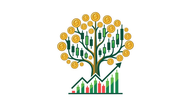 Financial Growth Tree with Stock Chart and Gold Coins - Investment Concept