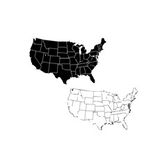 Fototapeta premium United States Map Outline Silhouette and Line Art