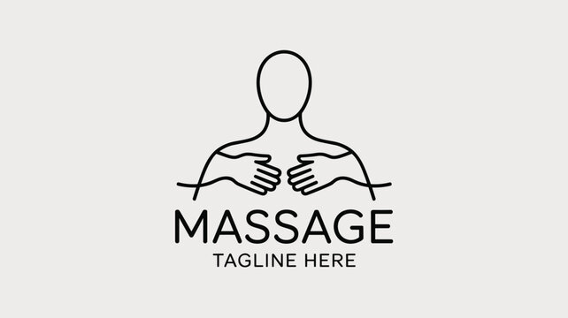 Simple line art logo for a massage therapy business shows a person's upper body with hands in a healing pose.