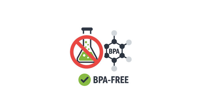 BPA-Free Icon: No chemical flask and molecule symbol with checkmark