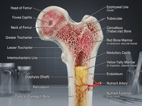 Internal bone structure cross section with marrow anatomy medical illustration skeleton