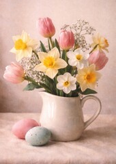 Obraz premium Spring flowers in ceramic vase.