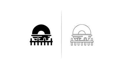 Fototapeta premium Minimalist Sunset And Fence Vector Icon Design