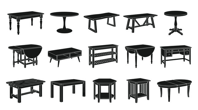 Black and White Silhouette Collection of Various Tables for Furniture Design