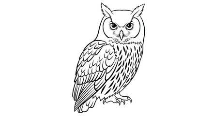 Great horned owl line art illustration isolated on white background ©  Lunar Atelier