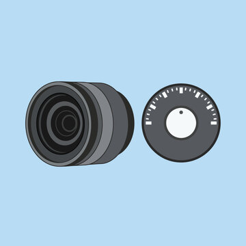 Minimalist vector illustration of a camera lens and control dial