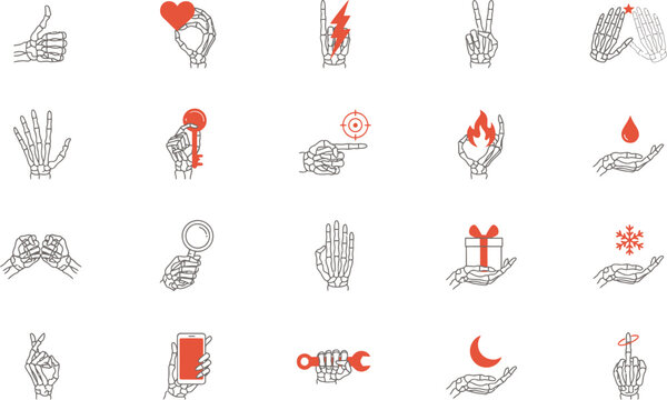 Hand drawn icons of hands holding objects