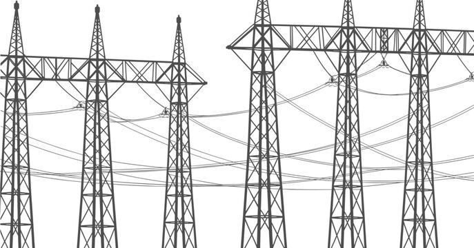 High Voltage Power Transmission Towers and Electrical Lines Vector Illustration for Energy Infrastructure Networks