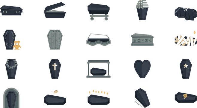Various coffin and casket icons