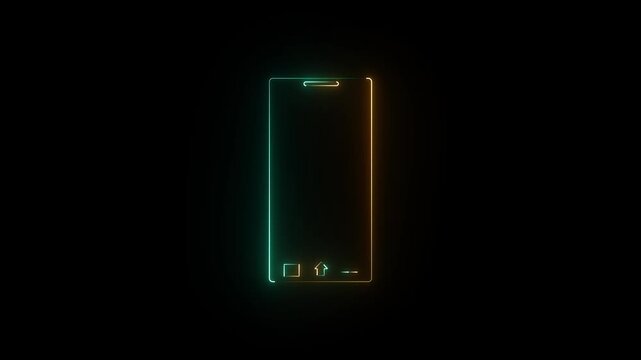 Glowing neon line Smartphone, mobile phone icon. Neon rectangle type mobile frame loop animation.Glowing neon Rotate mobile phone icon animation. Device rotation symbol concept. 4k video animation