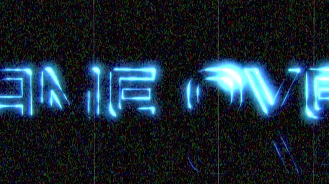 Game Over text phrase animation with fire liquid glowing effects on black background
