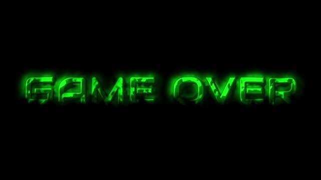 Game Over text phrase animation with fire liquid glowing effects on black background