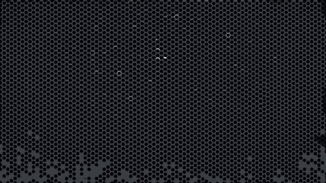 Perforated metal sheet with circular holes dark gray industrial texture background