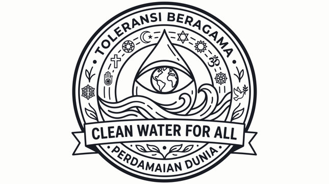 Clean water for all religious tolerance and peace emblem.