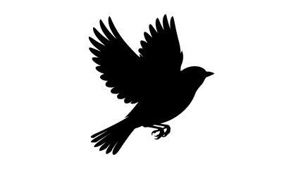 Fototapeta premium Dynamic black silhouette of a bird in soaring flight, wings spread wide, embodying concepts of freedom, nature, and elegant avian motion, isolated on a stark white canvas
