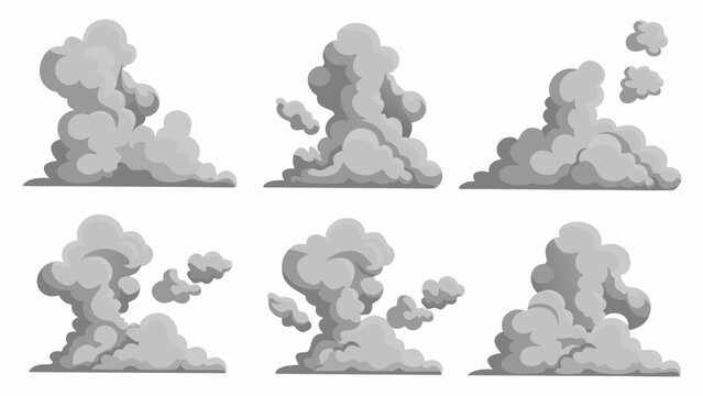 Six grey cloud formations a vector illustration against a white background