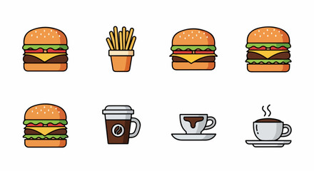 Fototapeta premium Food icons with burgers and coffee.