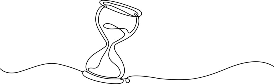Continuous line drawing hourglass, minimalist sand timer icon, simple vector illustration, time and deadline concept