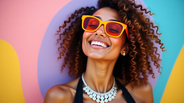 Smile making playful kissy iteration face against a colorful swirly abstract background with pastel hues