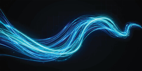 Blue light wave trail with glowing particles abstract particle background technology streaming communication wallpaper velocity innovation connectivity telecommunication radiance © Romana