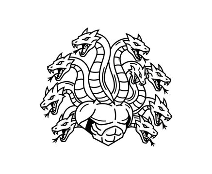 Multi-Headed Wolf Symmetrical Vector Illustration