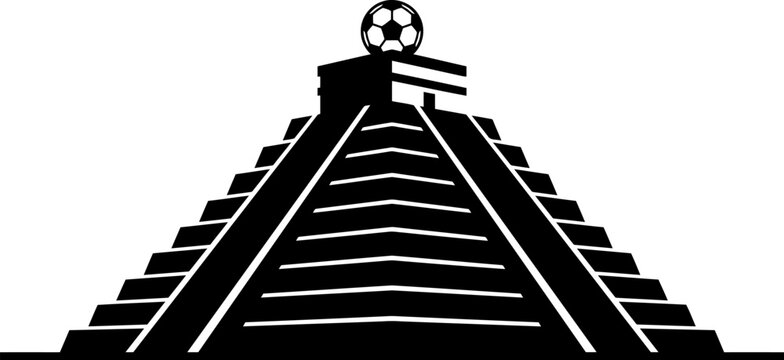 Vector illustration of a mayan or aztec pyramid with a soccer ball on top, representing sports and culture