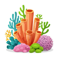 Tropical ocean coral reef vector illustration with multiple colorful marine organisms sea anemone and seaweeds for aquarium background design © color