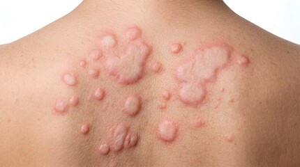 Fototapeta premium Close up of Human Back with Allergic Reaction Hives and Skin Welts