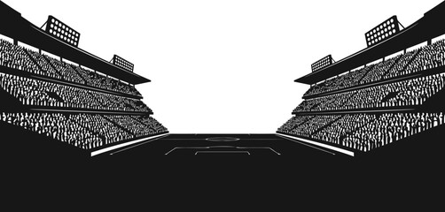 Silhouette of a soccer stadium with a crowd of spectators in the stands, vector illustration © zisun