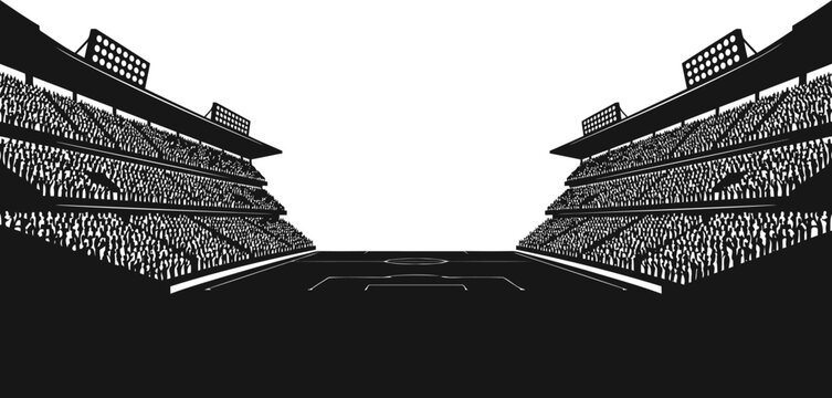 Silhouette of a soccer stadium with a crowd of spectators in the stands, vector illustration