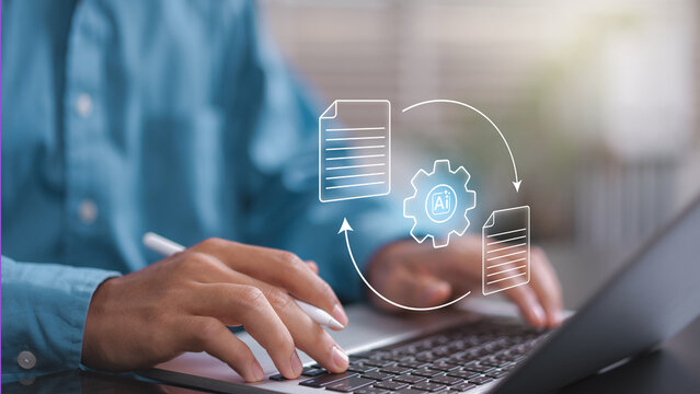 AI Document Processing and Workflow Automation on Laptop with Intelligent Document Management Business Process Automation Enterprise Productivity Digital Transformation and Operational Efficiency