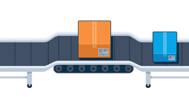 Automated conveyor belt moving cardboard boxes in a warehouse.