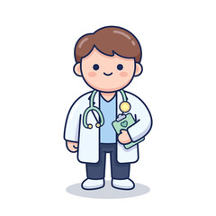 Fototapeta premium Cartoon doctor with stethoscope and clipboard.