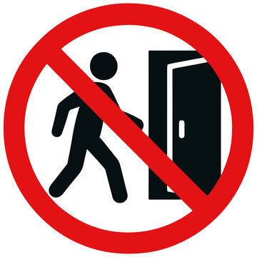 No entry sign, red circle with black silhouette of person and door
