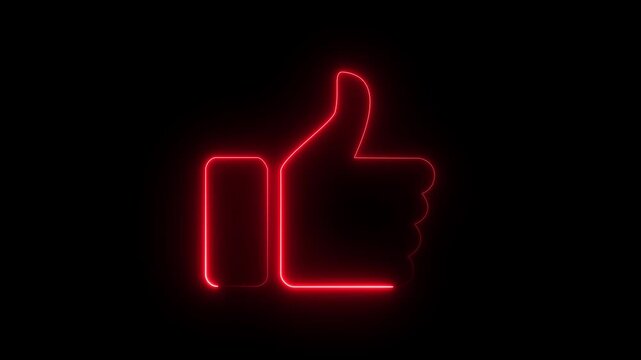 Red color thump up icon animation. Glowing neon thumb up like icon video on black background. animated like button.4k animation video.