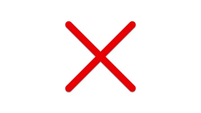 Animated A red X mark on a white background. Refus, cancel, rejection, wrong choice sign.chroma key. cross animation 4k video.