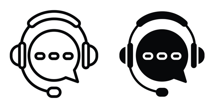 Support icon set in outlined drawings with flat version.