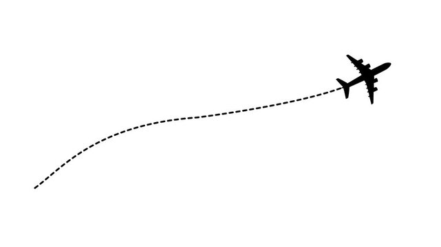 travel flying route destination, Travel on airplane map simple animation background.Airplane line path animation. Movement of air plane flight and route with points. Travel, trip dashed line trace,