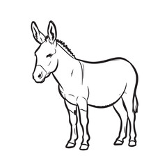 Fototapeta premium Line Art Inspired Donkey Sketch Silhouette Isolated on White Background, Hand Drawn Farm Animal Vector for Logo, Print and Digital Art