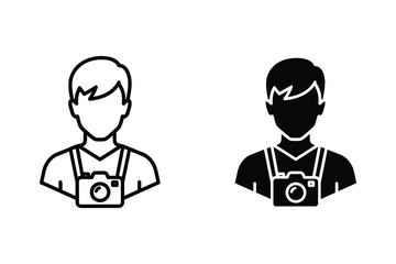 Fototapeta premium Person with camera vector illustration, line art and silhouette