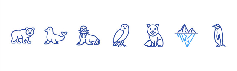 Arctic Life set featuring Polar Bear, Seal, Walrus, Snowy Owl, Arctic Fox, Iceberg, Penguin for cold-climate visuals. © Dewi Sari