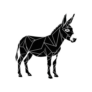 Abstract Geometric Donkey with Low Poly Angular Design Standing Isolated on White, Great for Modern Animal Logo, Art, Sticker, Print and Digital Artwork