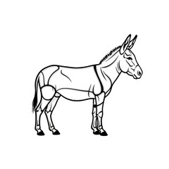 Obraz premium Thin Line Art Sketch Donkey Standing in Profile View Isolated on White, Perfect for Animal Coloring, Logo, Print, Sticker, Poster and Digital Illustration